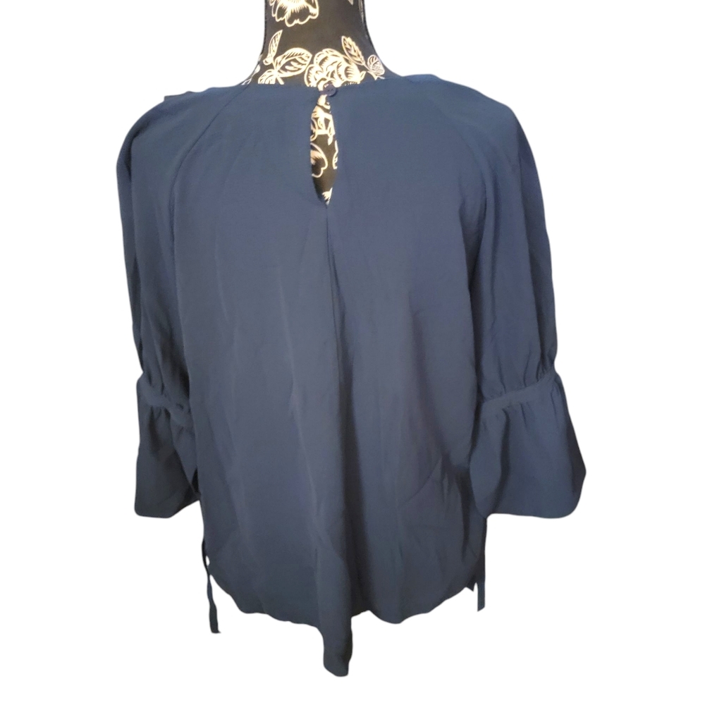 Counterparts Blouse Navy Blue 3/4 bell sleeves w/tie bow Pullover - Picture 8 of 8